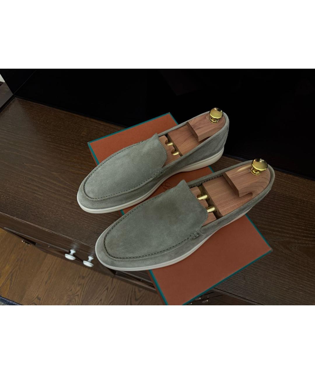 LORO PIANA Зеленые замшевые лоферы, фото 4