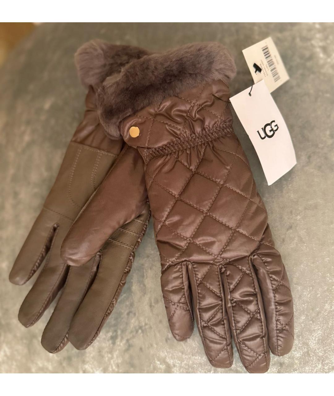 UGG AUSTRALIA Коричневые кожаные митенки, фото 2