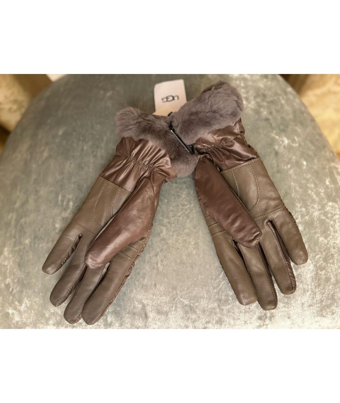 UGG AUSTRALIA Коричневые кожаные митенки, фото 3