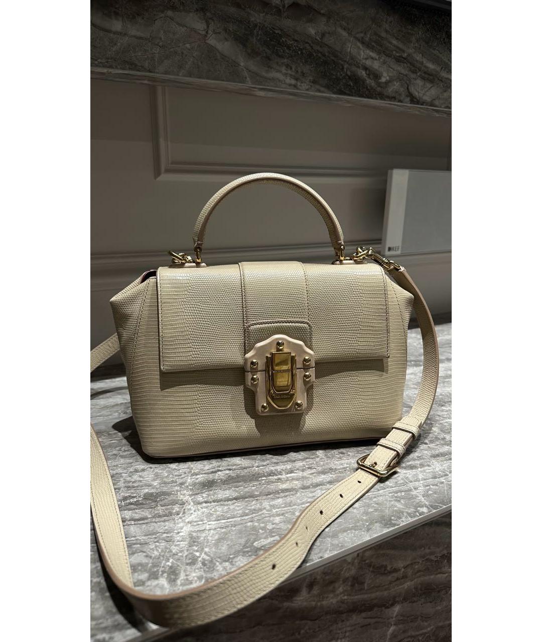 DOLCE&GABBANA Бежевая кожаная сумка с короткими ручками, фото 8