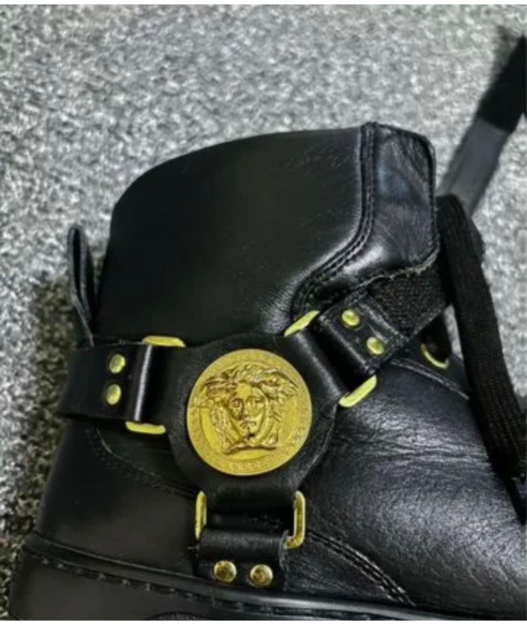 VERSACE Черные кожаные высокие кроссовки / кеды, фото 5