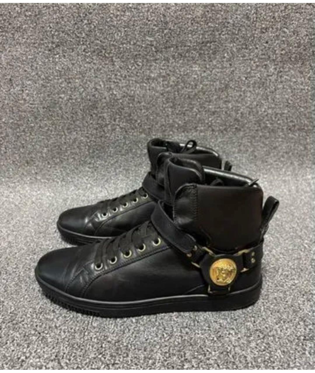 VERSACE Черные кожаные высокие кроссовки / кеды, фото 6