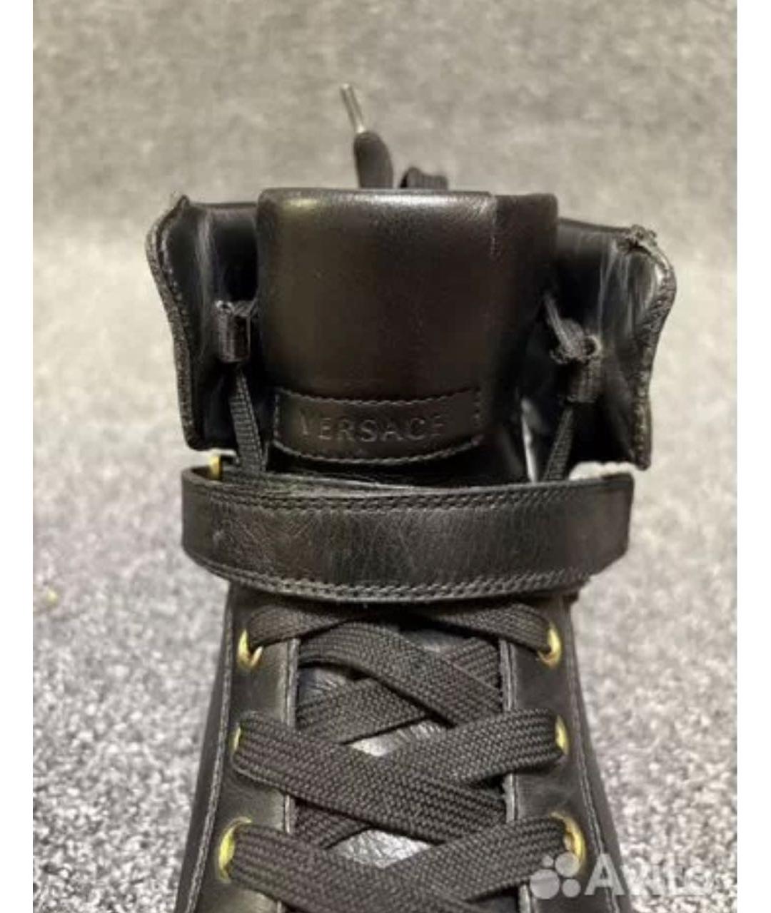 VERSACE Черные кожаные высокие кроссовки / кеды, фото 4