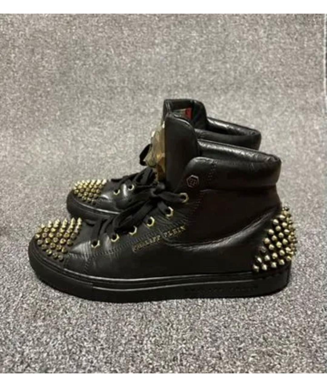 PHILIPP PLEIN Черные кожаные высокие кроссовки / кеды, фото 8