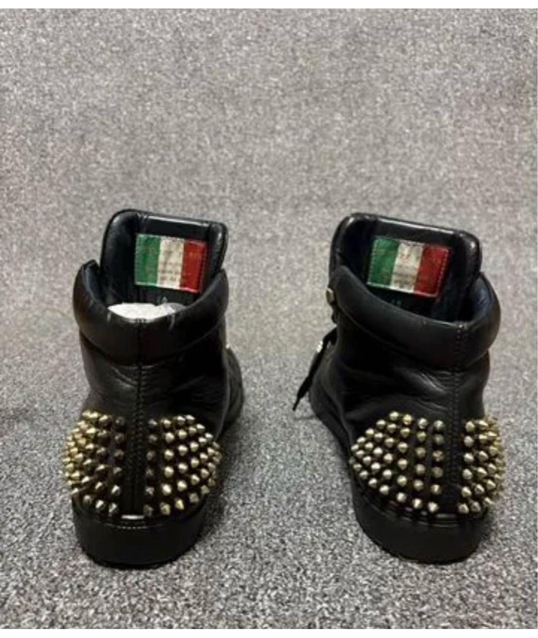 PHILIPP PLEIN Черные кожаные высокие кроссовки / кеды, фото 4