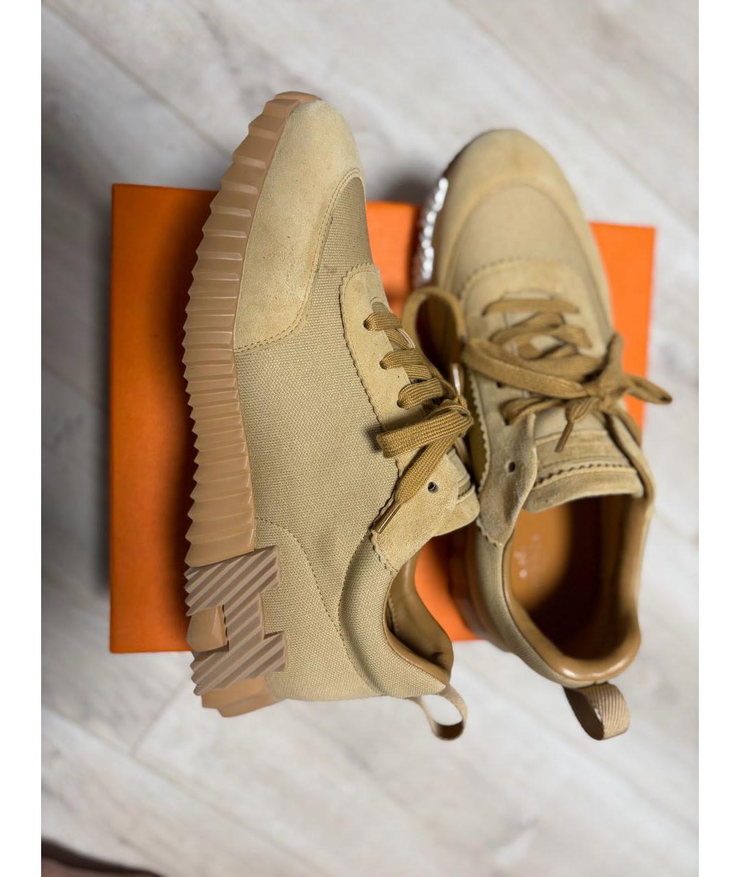 HERMES Бежевые замшевые низкие кроссовки / кеды, фото 5