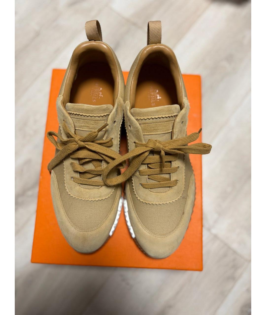 HERMES Бежевые замшевые низкие кроссовки / кеды, фото 2