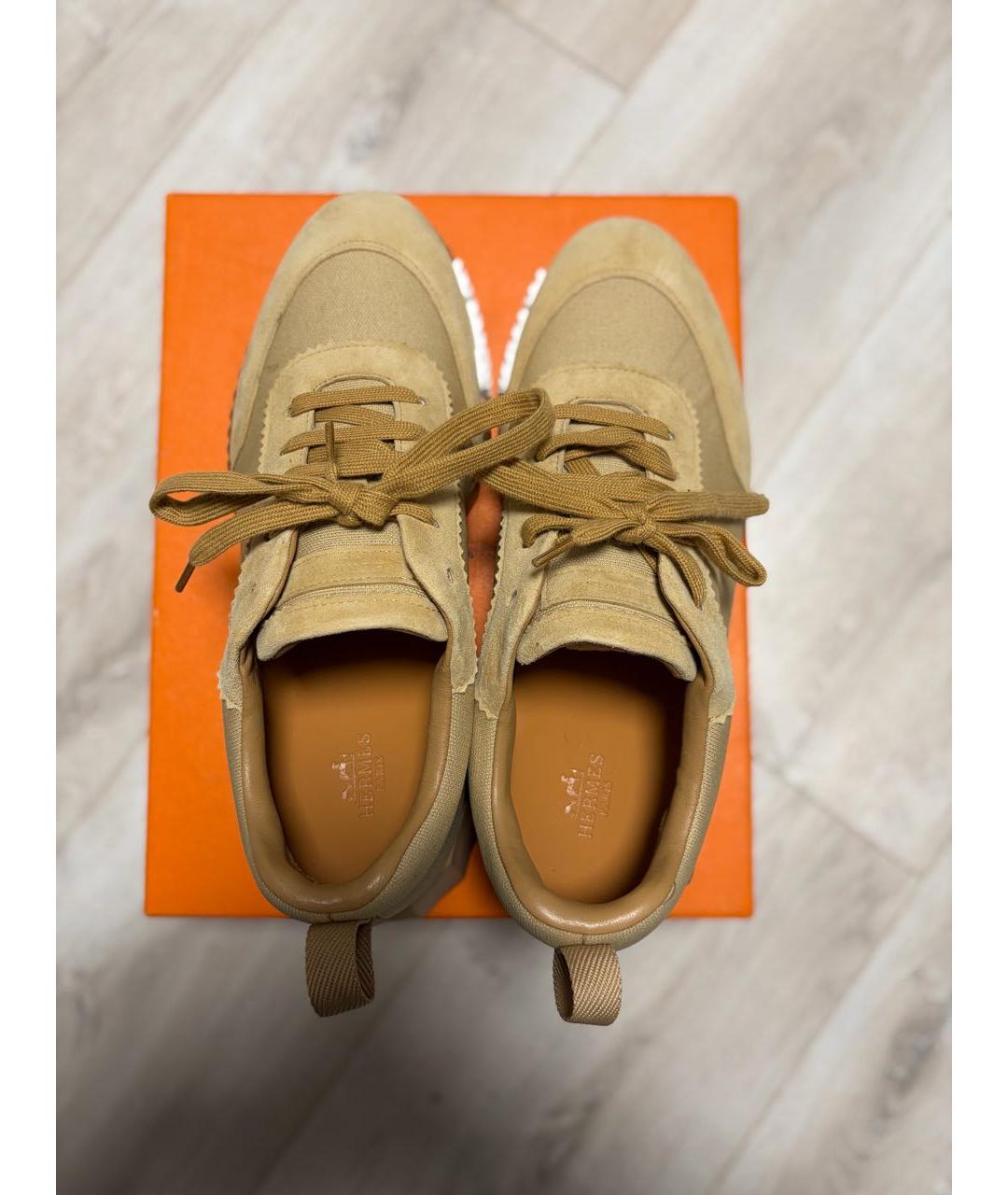 HERMES Бежевые замшевые низкие кроссовки / кеды, фото 3