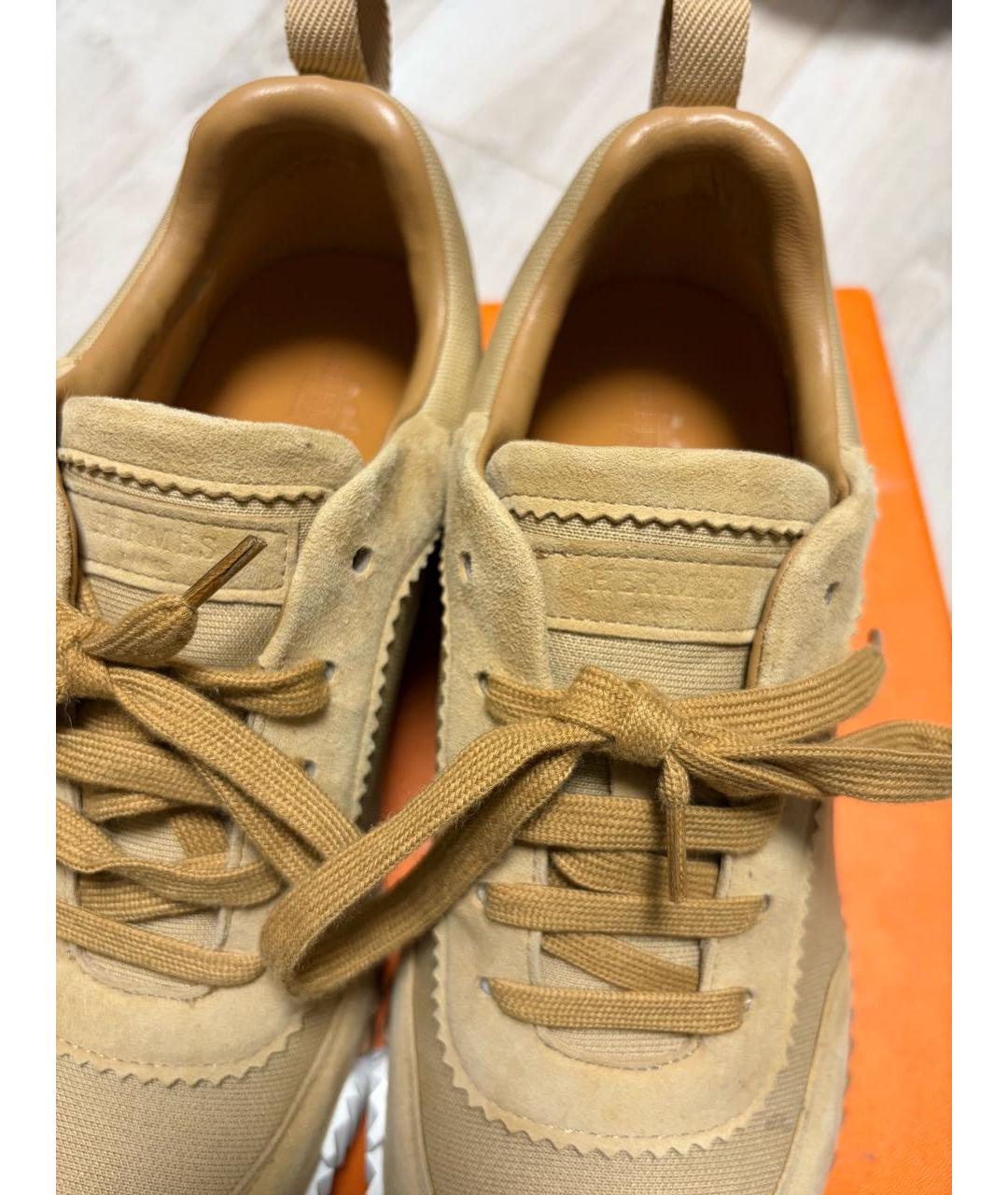 HERMES Бежевые замшевые низкие кроссовки / кеды, фото 4