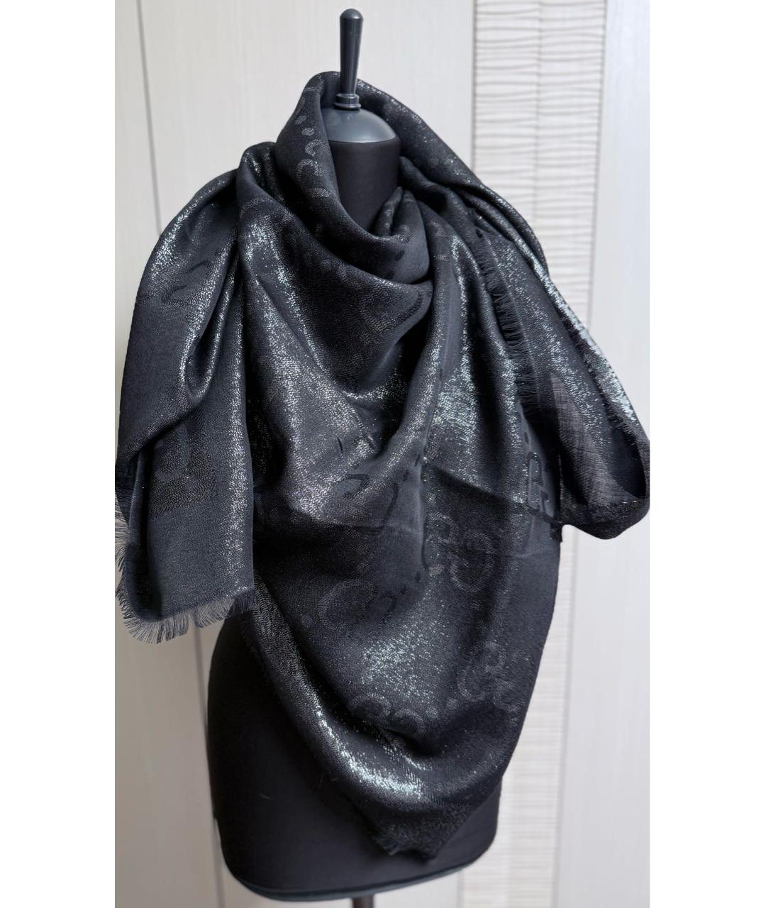 GUCCI Черный шерстяной платок, фото 3