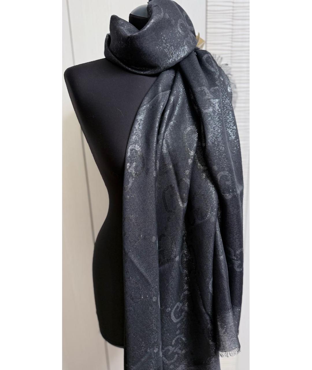 GUCCI Черный шерстяной платок, фото 8