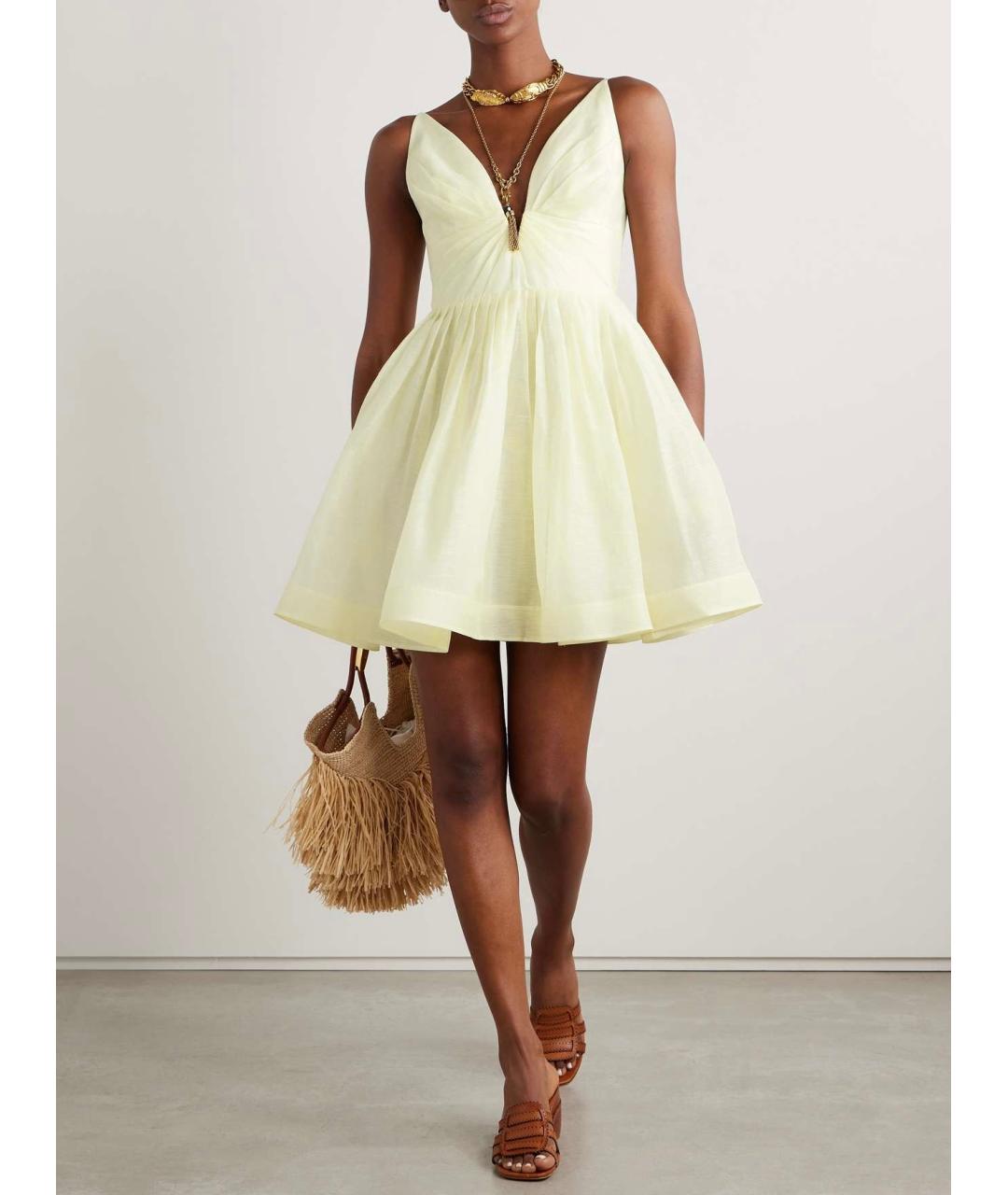 ZIMMERMANN Желтое льняное коктейльное платье, фото 5
