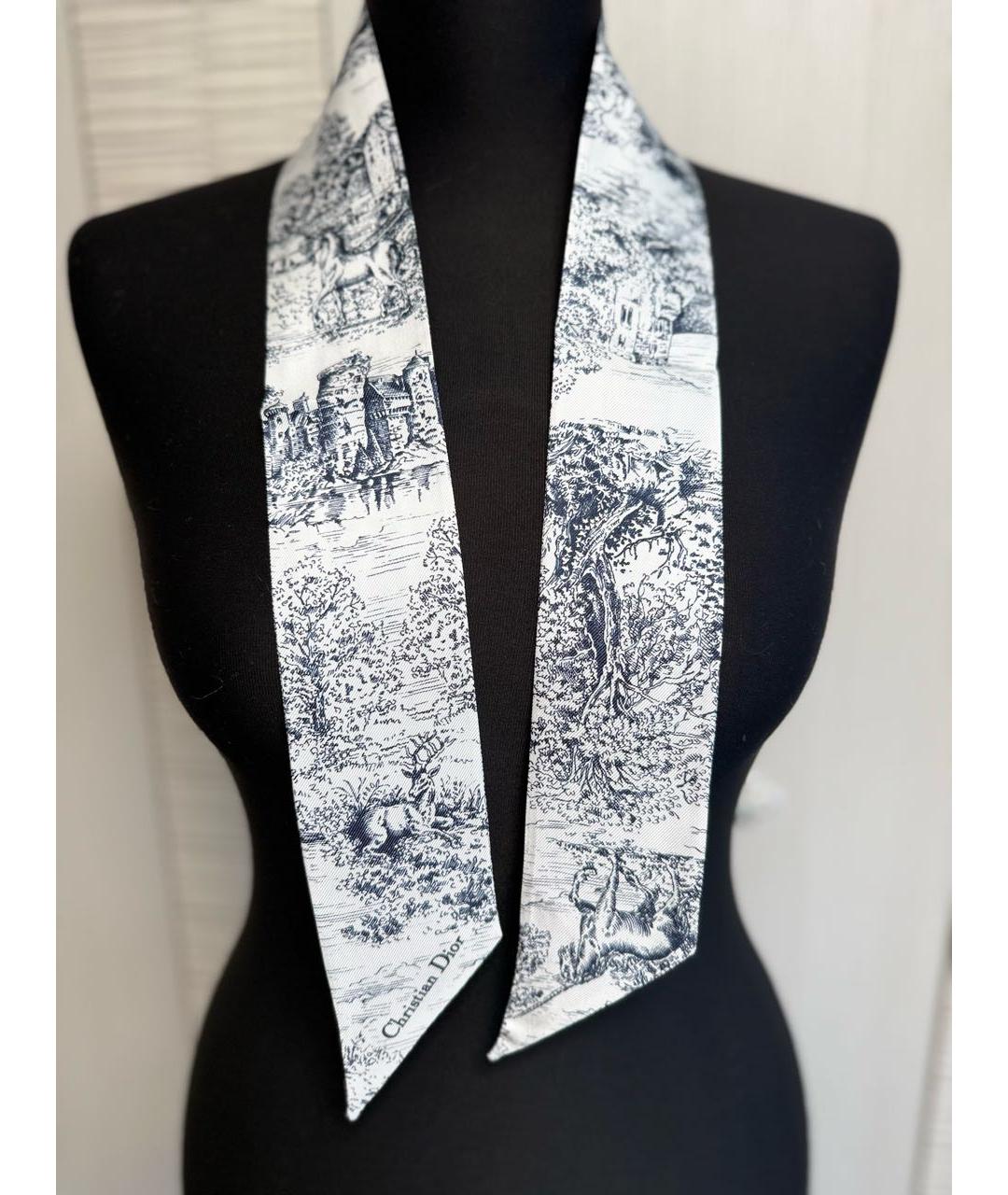 CHRISTIAN DIOR Темно-синий шелковый шарф, фото 3