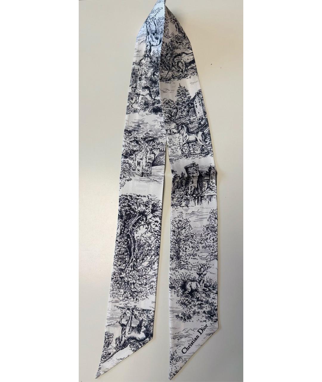 CHRISTIAN DIOR Темно-синий шелковый шарф, фото 9