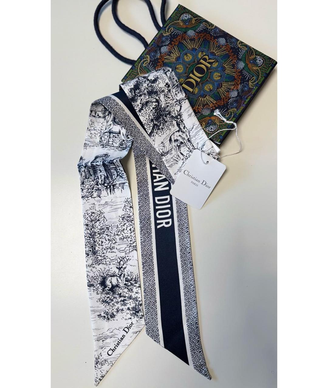 CHRISTIAN DIOR Темно-синий шелковый шарф, фото 2