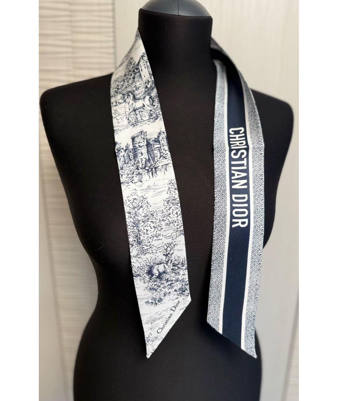 CHRISTIAN DIOR Темно-синий шелковый шарф, фото 4