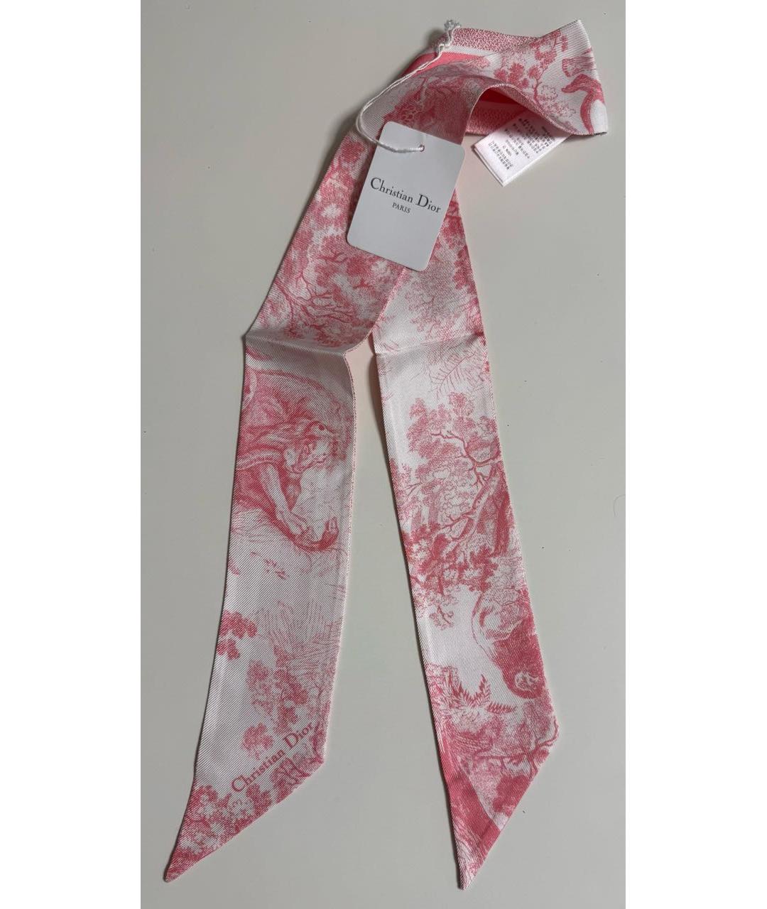 CHRISTIAN DIOR Розовый шелковый шарф, фото 9