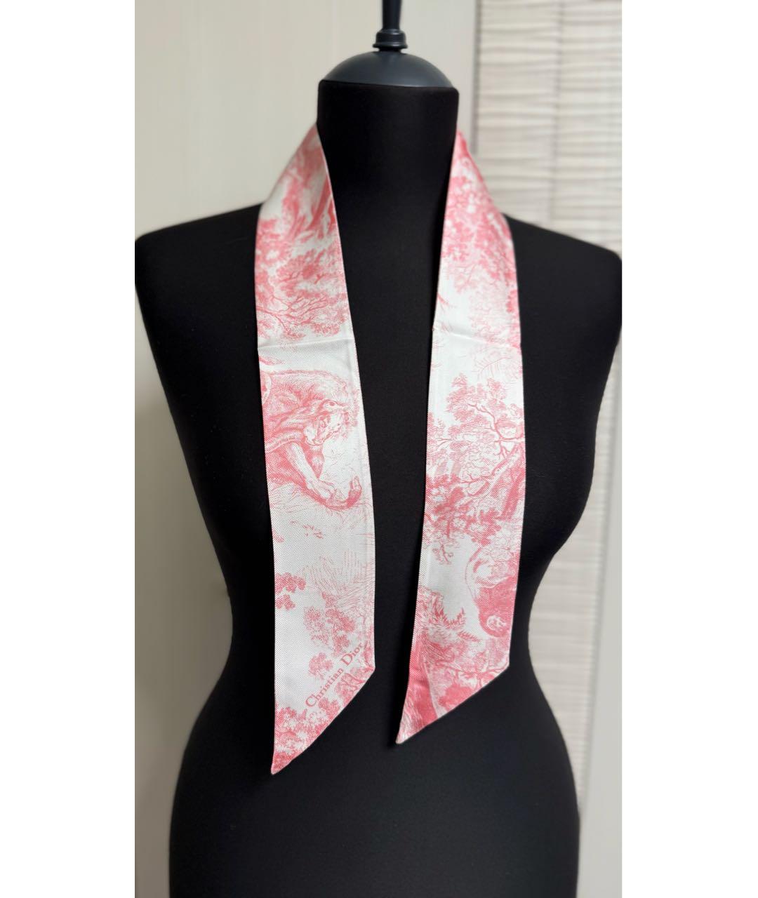 CHRISTIAN DIOR Розовый шелковый шарф, фото 3