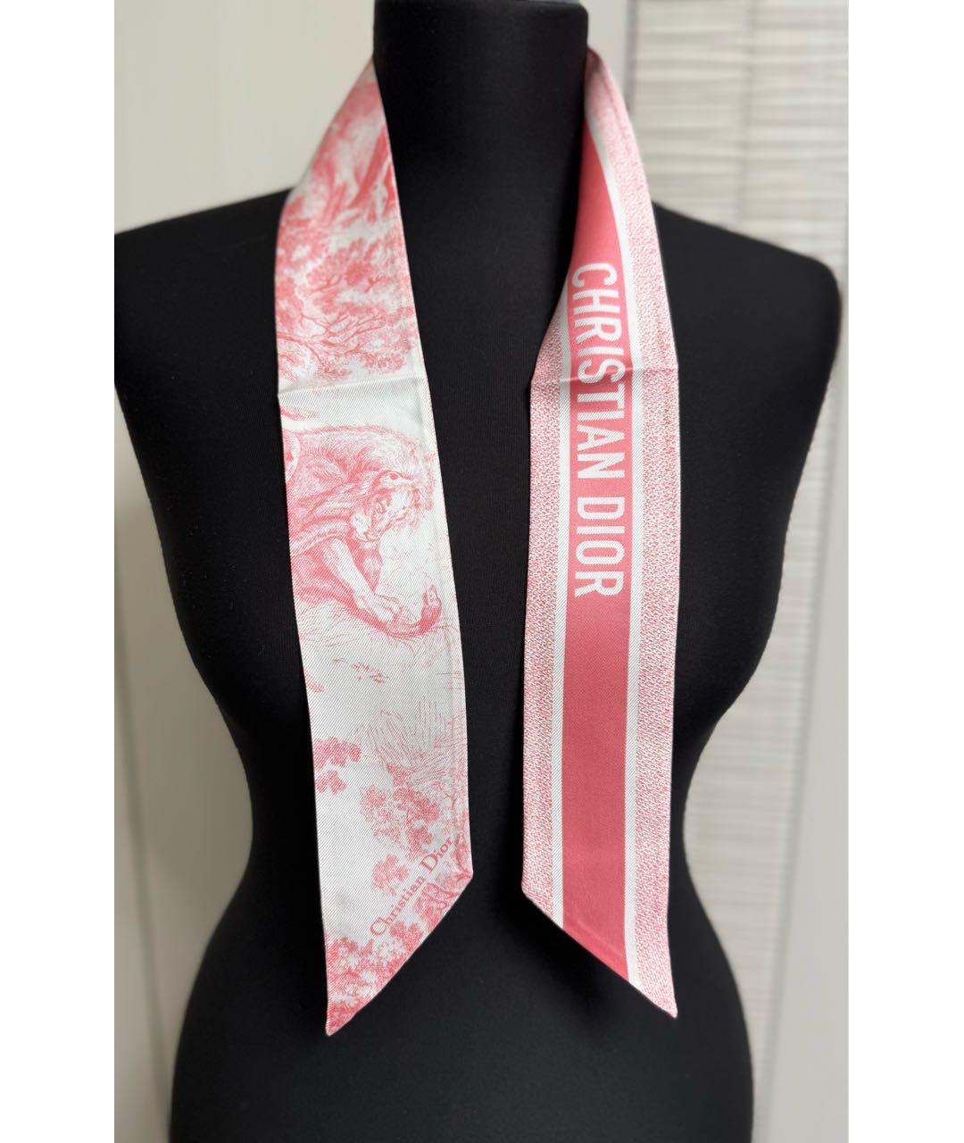 CHRISTIAN DIOR Розовый шелковый шарф, фото 7