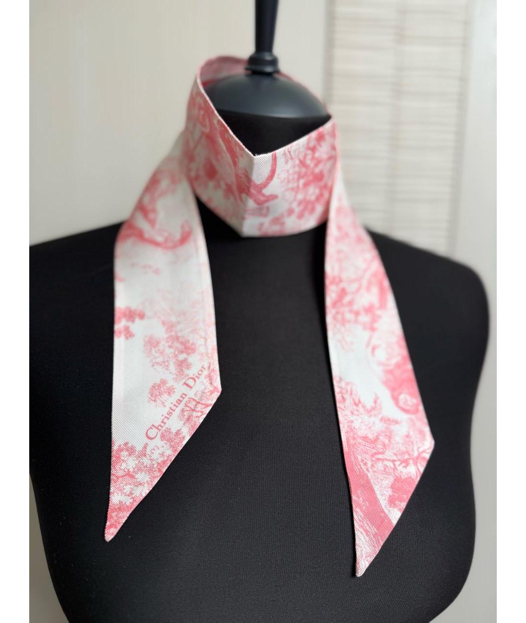 CHRISTIAN DIOR Розовый шелковый шарф, фото 6