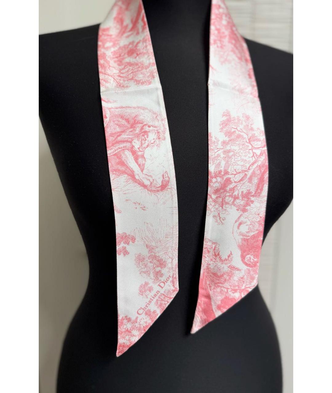 CHRISTIAN DIOR Розовый шелковый шарф, фото 8