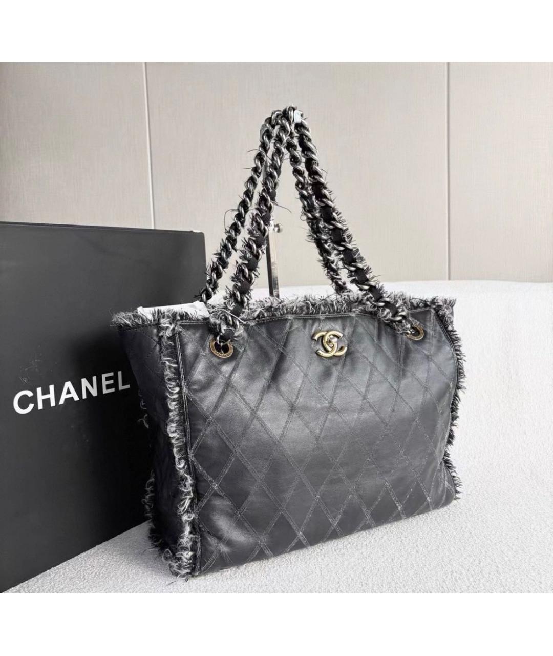 CHANEL Черная кожаная сумка тоут, фото 4