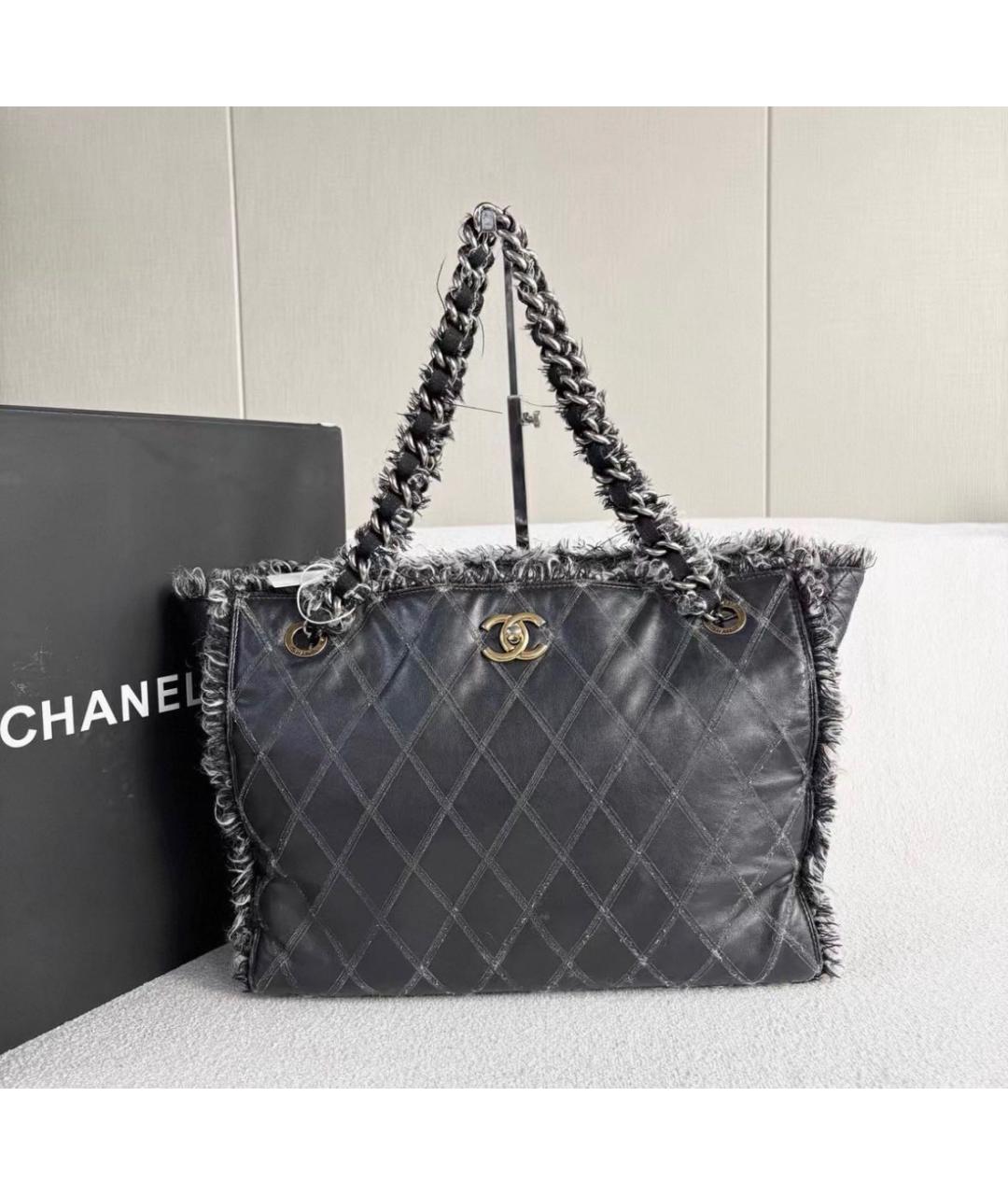 CHANEL Черная кожаная сумка тоут, фото 8