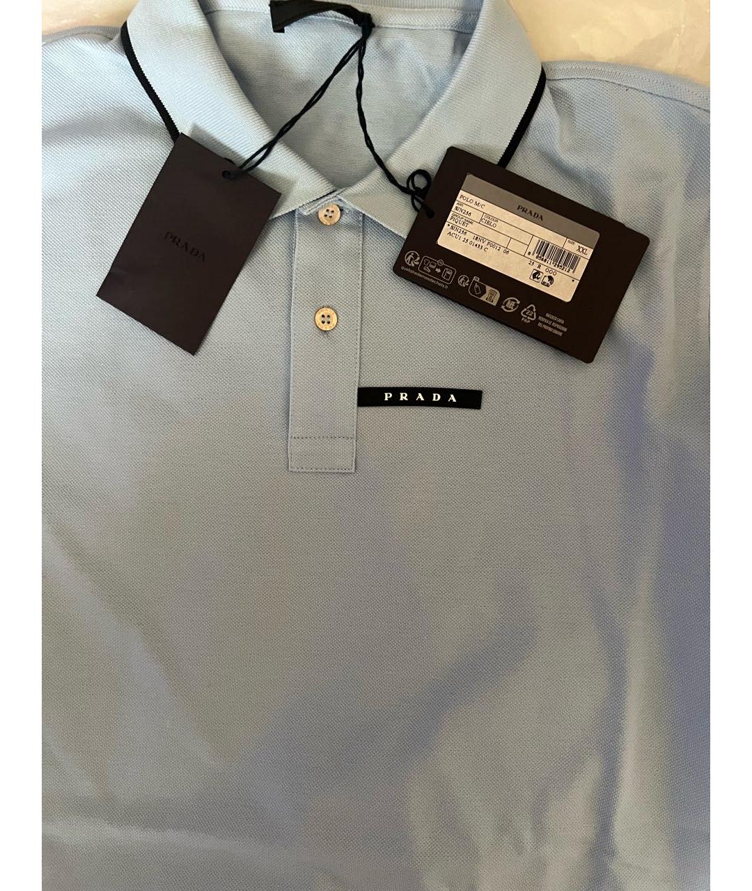 PRADA Голубое хлопковое поло с коротким рукавом, фото 5