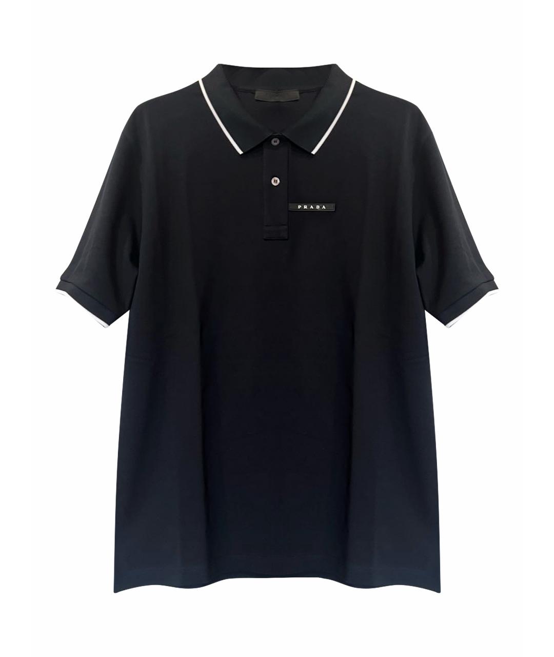 PRADA Темно-синее хлопковое поло с коротким рукавом, фото 1