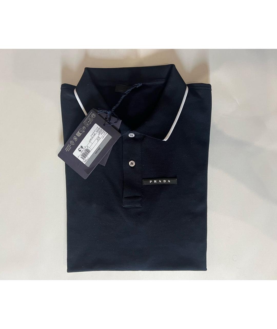 PRADA Темно-синее хлопковое поло с коротким рукавом, фото 4