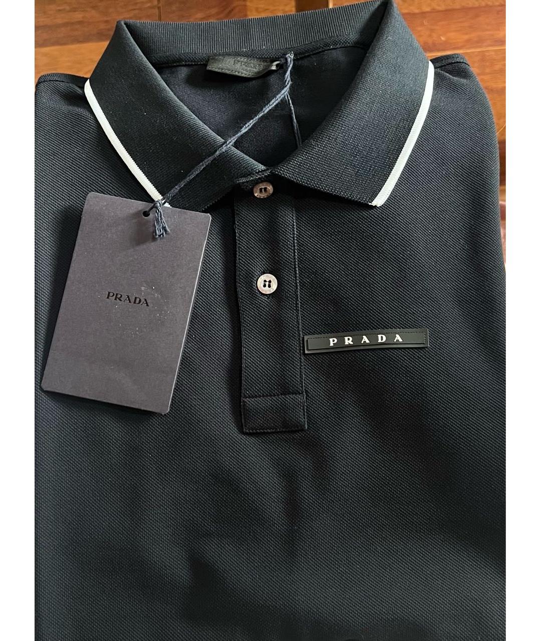 PRADA Темно-синее хлопковое поло с коротким рукавом, фото 8