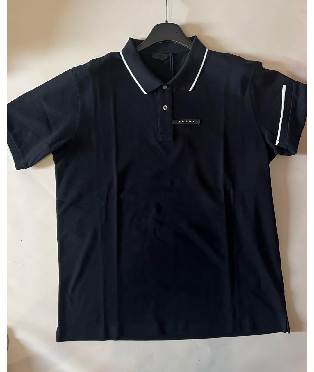 PRADA Темно-синее хлопковое поло с коротким рукавом, фото 3