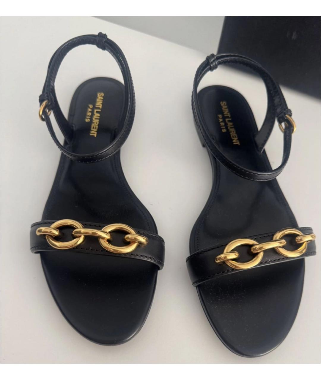 SAINT LAURENT Черные кожаные сандалии, фото 2
