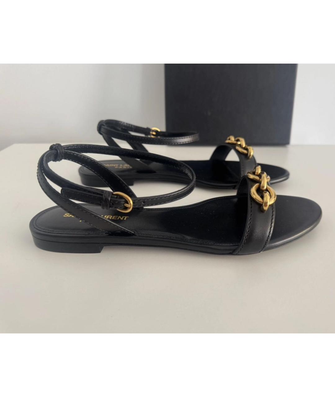 SAINT LAURENT Черные кожаные сандалии, фото 6