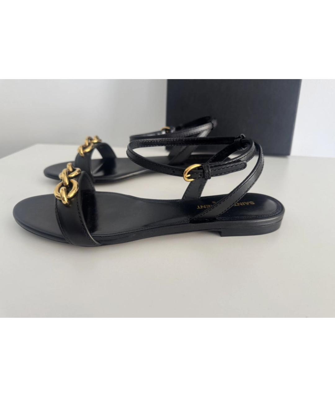 SAINT LAURENT Черные кожаные сандалии, фото 5