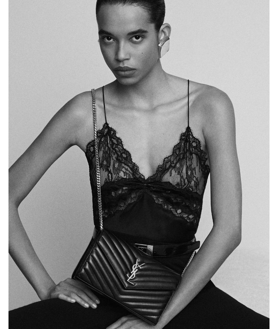 SAINT LAURENT Черная кожаная сумка через плечо, фото 2