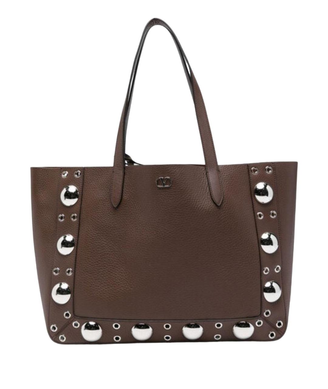 VALENTINO Коричневая кожаная сумка тоут, фото 1