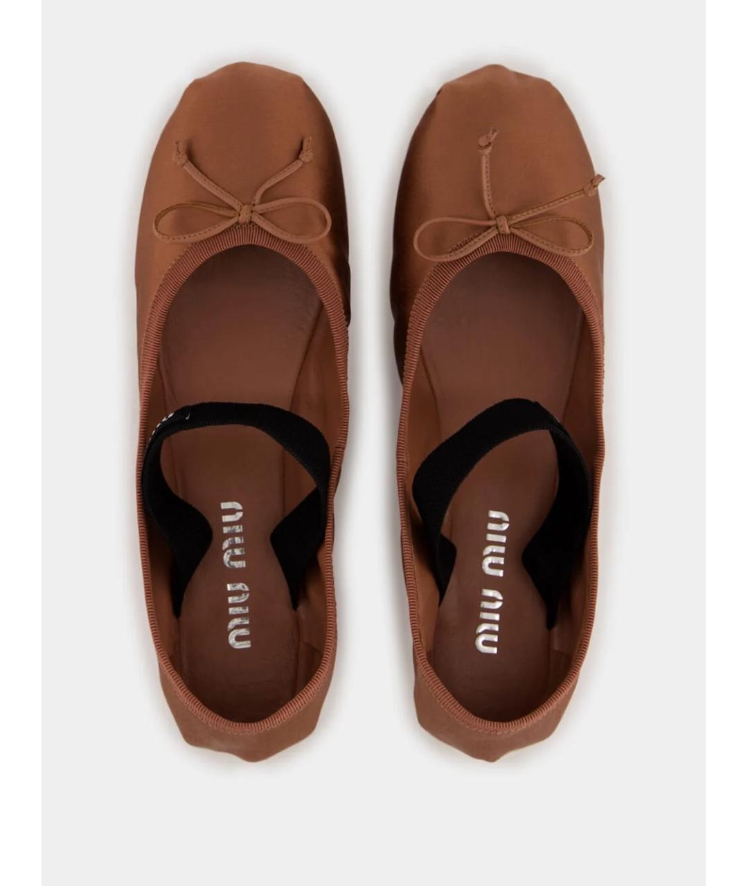MIU MIU Коричневые текстильные балетки, фото 2