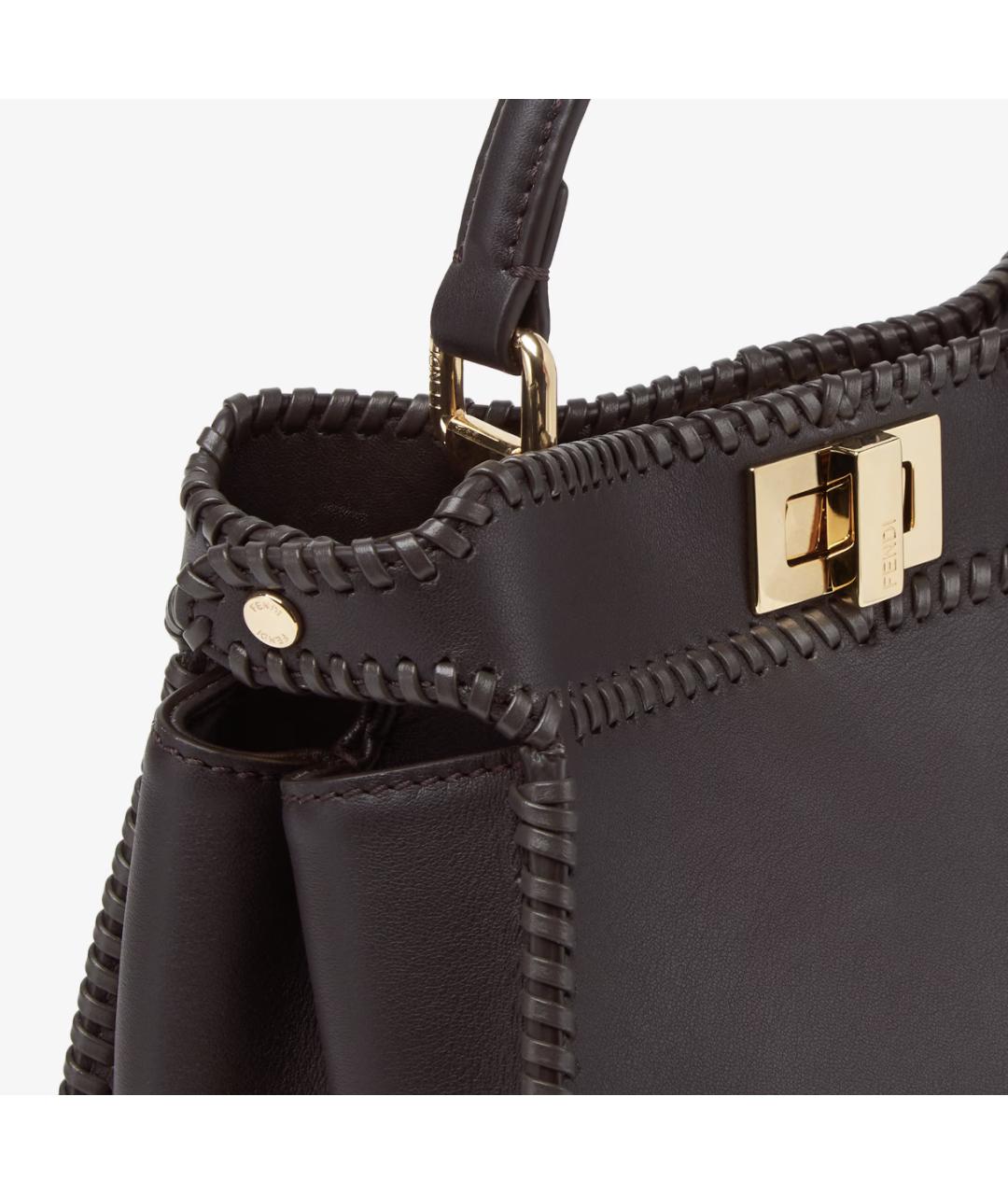 FENDI Коричневая кожаная сумка с короткими ручками, фото 5