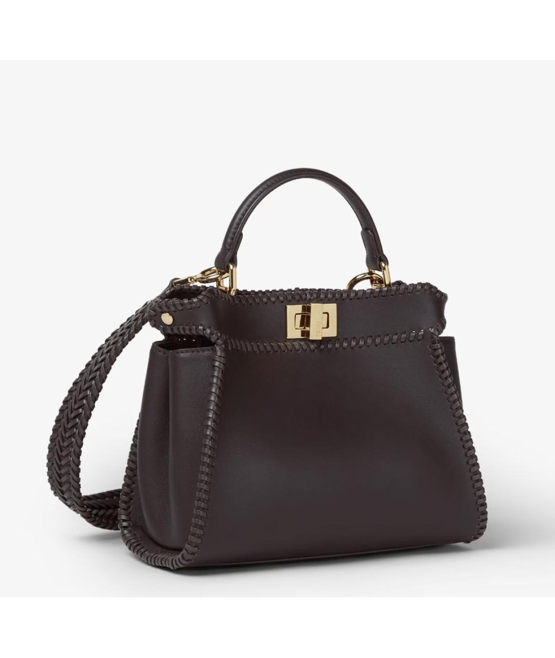 FENDI Коричневая кожаная сумка с короткими ручками, фото 2