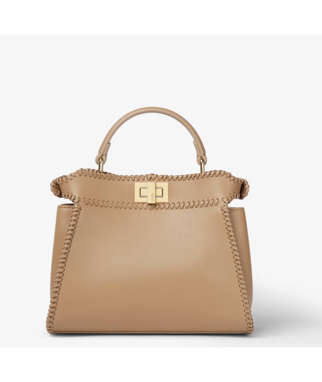 FENDI Бежевая кожаная сумка с короткими ручками, фото 3
