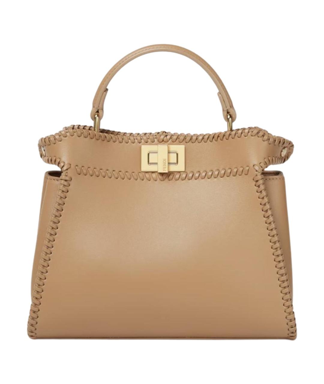 FENDI Бежевая кожаная сумка с короткими ручками, фото 1