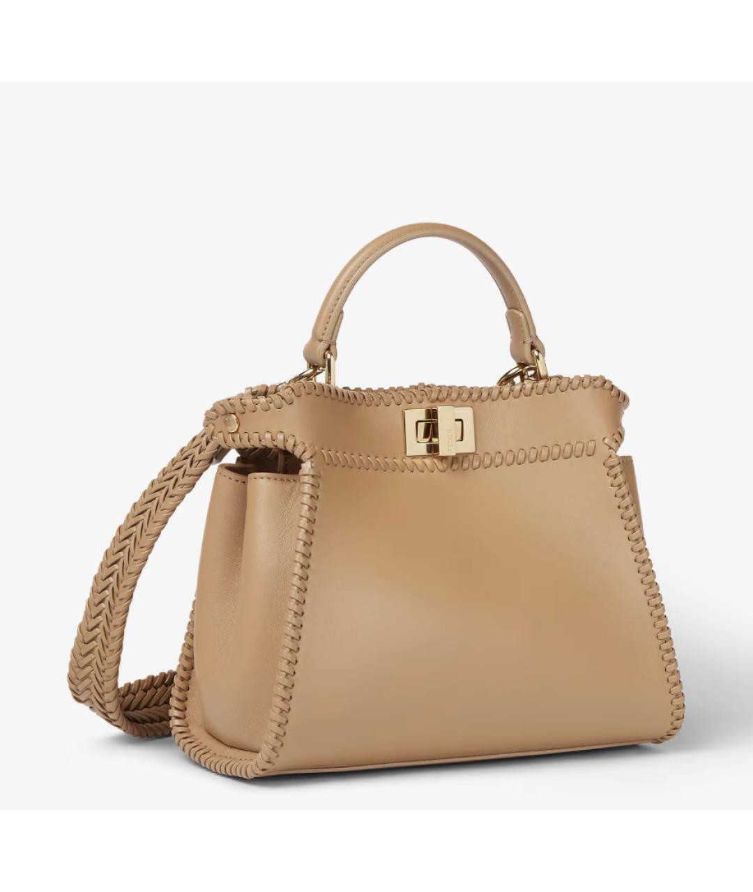 FENDI Бежевая кожаная сумка с короткими ручками, фото 2