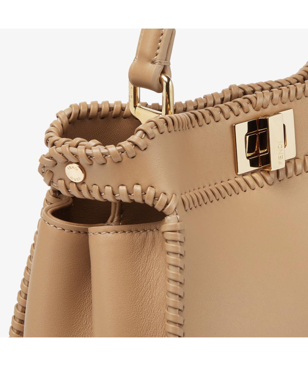 FENDI Бежевая кожаная сумка с короткими ручками, фото 5