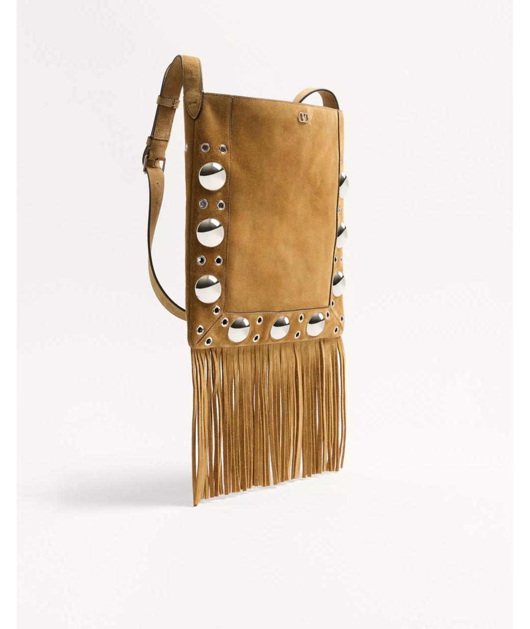 VALENTINO Бежевая замшевая сумка на плечо, фото 2