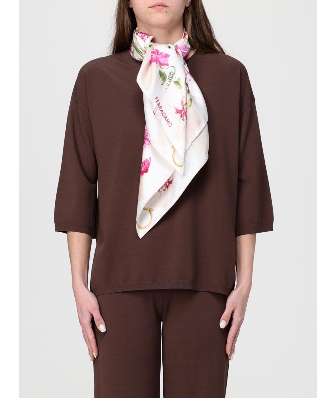 FERRAGAMO Розовый шелковый шарф, фото 2