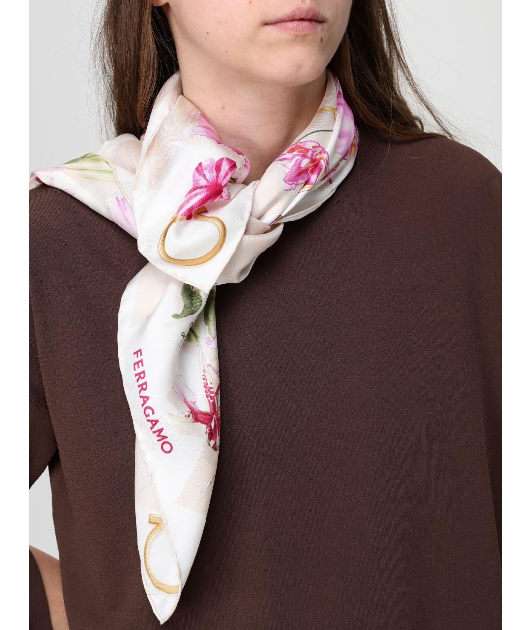 FERRAGAMO Розовый шелковый шарф, фото 4