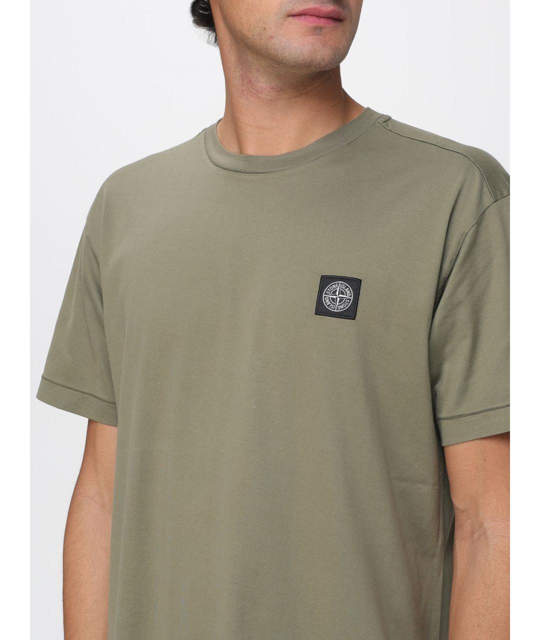 STONE ISLAND Хаки хлопковая футболка, фото 3