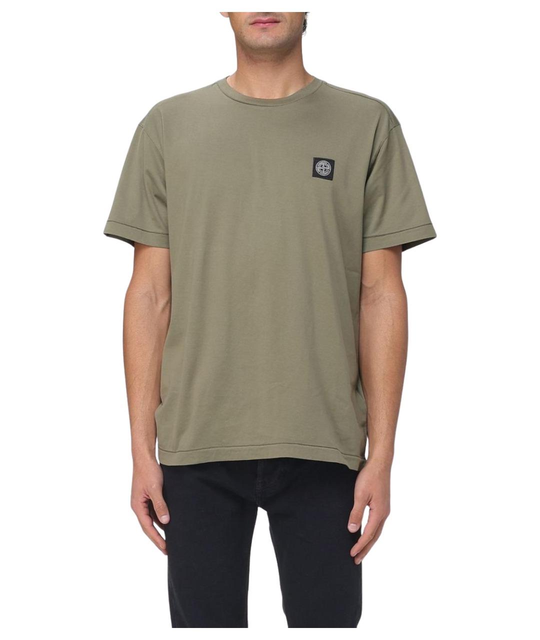 STONE ISLAND Хаки хлопковая футболка, фото 1