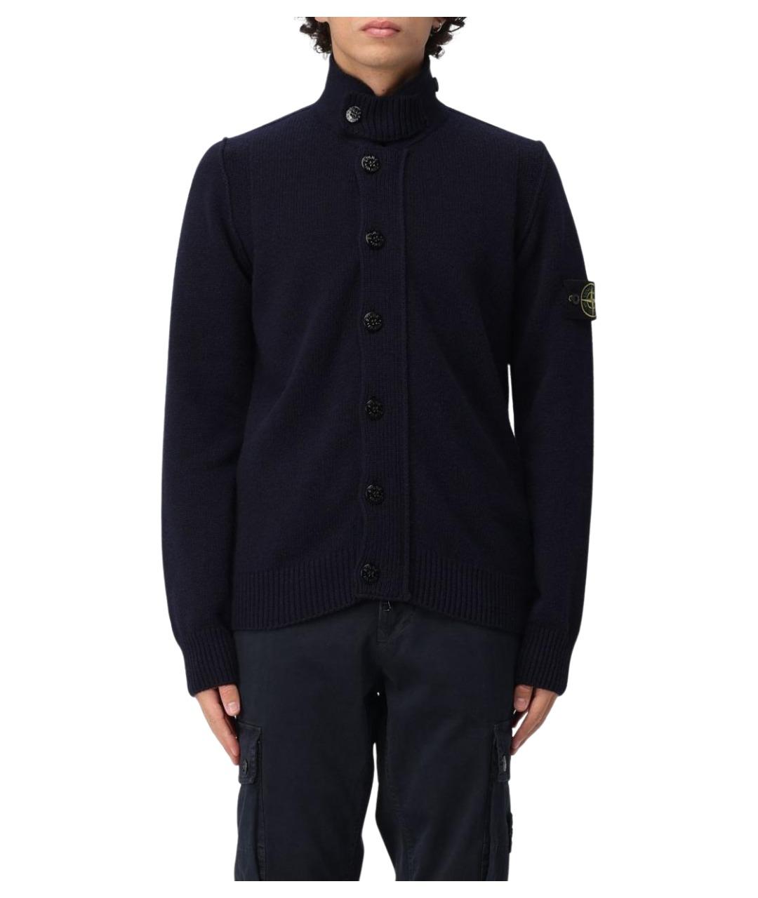 STONE ISLAND Темно-синий шерстяной кардиган, фото 1